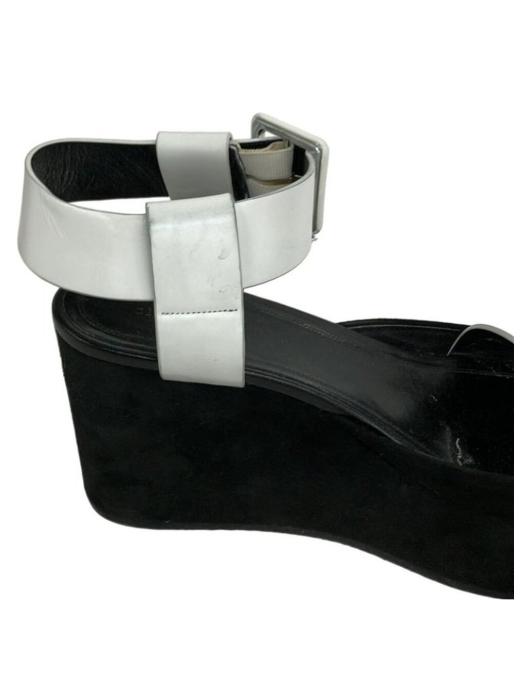 Celine Sandals 38.5 White Black Wedge Sole Leather - Picture 12 of 12